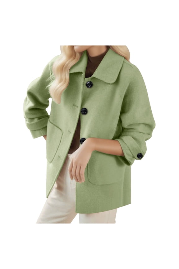 Women's Classic Single Breast Button Wool Blend Tailored Coat Non Hooded Fashionable Slim Fit Everyday Outerwear for Fall Winter