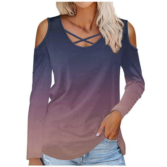Mgmyaa Women's Cold Shoulder V-Neck Print Blouse Long Sleeve Party Tops Boho Flowy Casual Shirt
