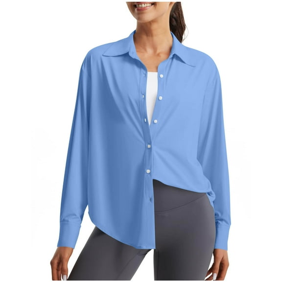 Mgmyaa Women's Collared Sun Protection Shirts Long Sleeve UPF50  Button Down Shirt Quick Dry Swim Summer Fall Beach Cover Up for Hiking