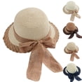 thumbnail image 1 of Mgmyaa Women's Color Block Woven Wide Brim Sun Hat with Bow Summer Beach UV Protection Foldable Breathable Outdoor Vacation Headwear Cap, 1 of 9
