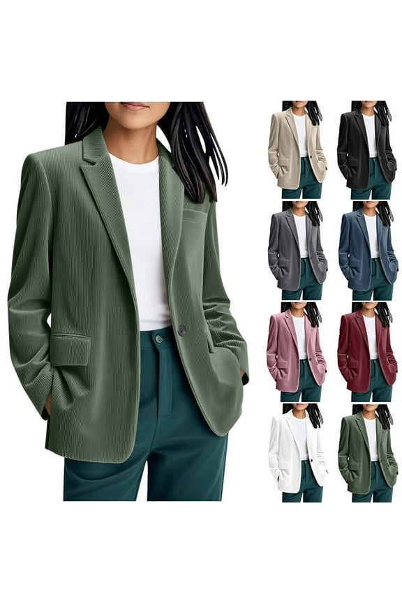 Women's Corduroy Suit Jacket Long Sleeve Notch Collar Casual Blazers with Pockets Fall Outerwear