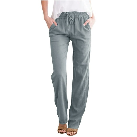 Mgmyaa Women's Cotton Linen Wide Leg Pants Relaxed Fit Drawstring Elastic Waist Casual Trousers Lightweight Beach Lounge Pants
