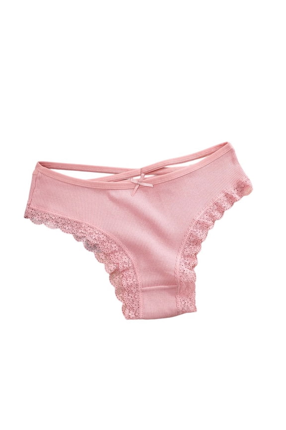 Women's Cotton Stretchy Briefs Drop Waist Bikini Underwear with Lace Bow Soft Cheeky Panties
