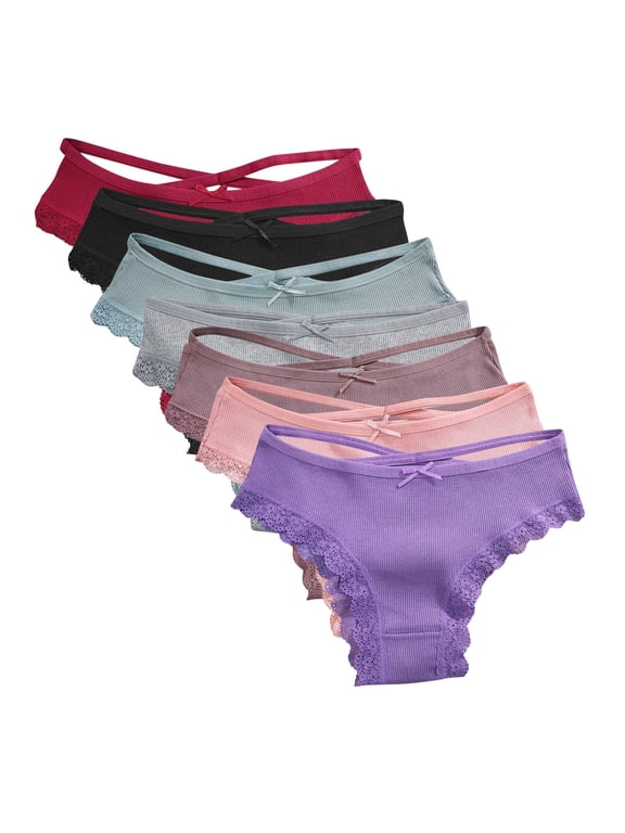 Women's Cotton Stretchy Briefs Drop Waist Bikini Underwear with Lace Bow Soft Cheeky Panties