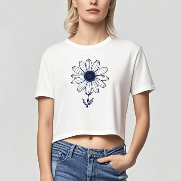 Mgmyaa Women's Cropped Graphic Tees Printed Short Sleeve Crew Neck T-Shirt Tops