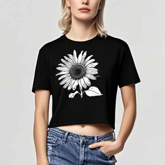 Mgmyaa Women's Cropped Graphic Tees Printed Short Sleeve Crew Neck T-Shirt Tops