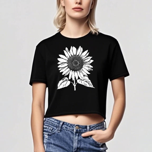 Mgmyaa Women's Cropped Graphic Tees Printed Short Sleeve Crew Neck T-Shirt Tops