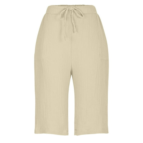 Mgmyaa Women's Elastic Waist Knee Length Lightweight Casual Bermuda Shorts Half Pants Beach Shorts with Drawstring and Pockets