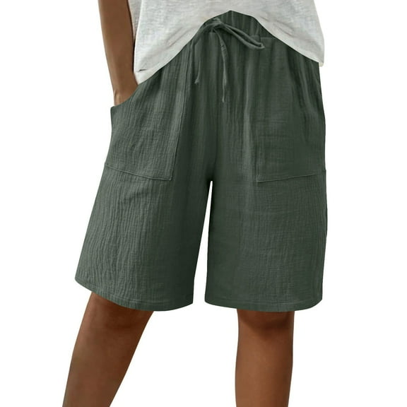 Mgmyaa Women's Elastic Waist Knee Length Lightweight Casual Bermuda Shorts Half Pants Beach Shorts with Drawstring and Pockets
