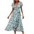 thumbnail image 1 of Mgmyaa Women's Elegant Long Dress Casual Summer Bohemian Floral Dress A-Line Short Sleeve V-Neck Print Flowy Swing Maxi Beach Dress, 1 of 6