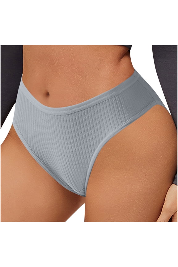 Women's Embossed Ribbed Stretchy Briefs Drop Waist Solid Color Cheeky Panties