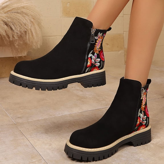 Mgmyaa Women's Fashion Casual Comfort Winter Short Boots Round Toe Side Zipper Low Block Heel