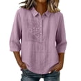 thumbnail image 1 of Mgmyaa Women's Flax Linen Button Shirt Collared 3/4 Sleeve Solid Color Regular Fit Loose for Spring Summer Office and Beach, 1 of 9