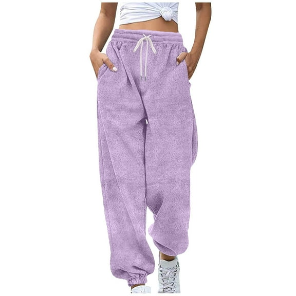 Mgmyaa Women's Fleece Jogger Pants with Drawstring Cuffed Ankle Athletic Sweatpants Side Pockets Elastic Waist Winter Casual Comfort
