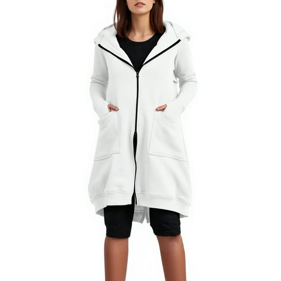 Mgmyaa Women's Fleece-Lined Hooded Jacket Long Coat Outerwear Casual Sports Winter Outerwear