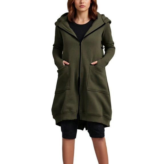 Mgmyaa Women's Fleece-Lined Hooded Jacket Long Coat Outerwear Casual Sports Winter Outerwear
