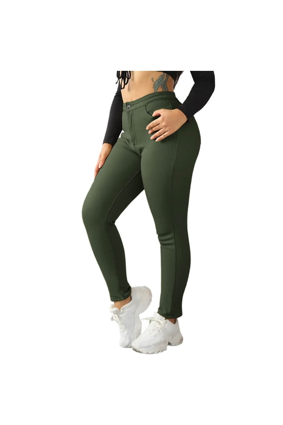 Women's Fleece Lined Leggings with Side Pockets Thermal Winter Tights Yoga Pants Stretch Workout Activewear High Waist Warm
