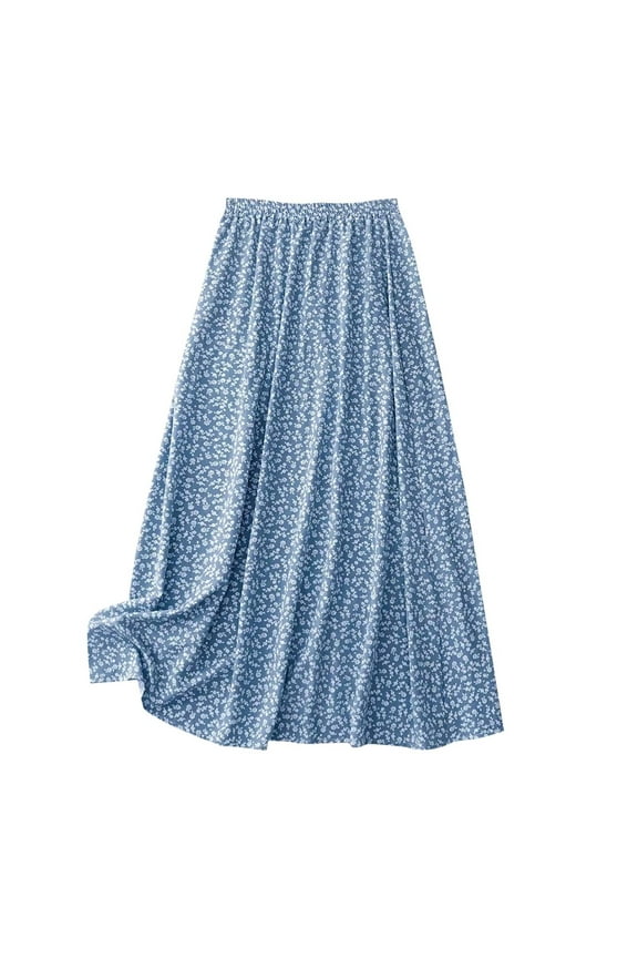 Women's Floral Midi Skirts Loose Casual A-line Skirts Front Slit Mid Length Flowing Skirt