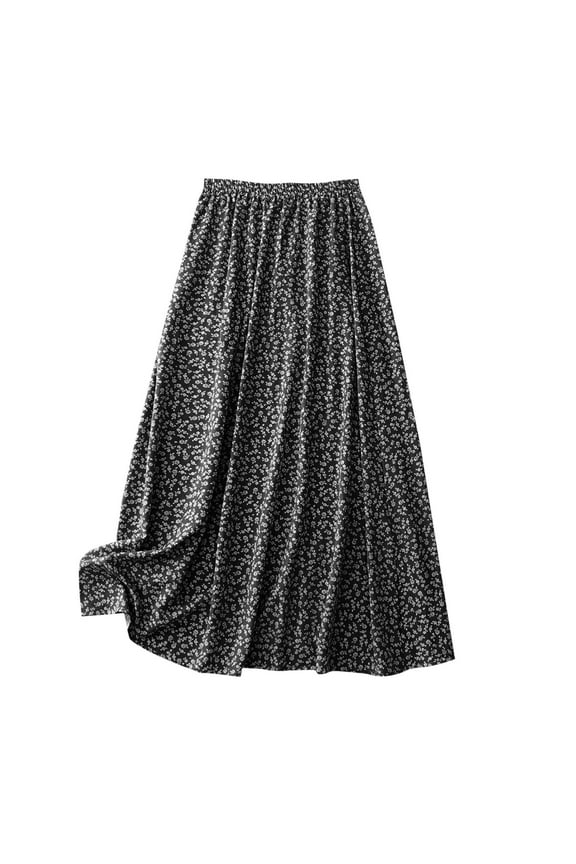 Women's Floral Midi Skirts Loose Casual A-line Skirts Front Slit Mid Length Flowing Skirt