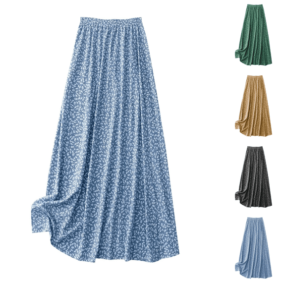 Bxsruta Women's Floral Midi Skirts Loose Casual A-line Skirts Front Slit Mid Length Flowing Skirt