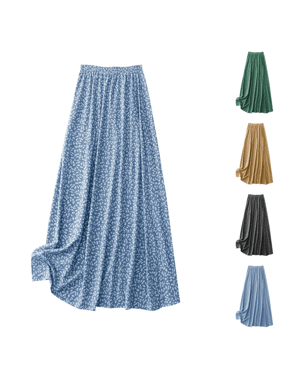 Women's Floral Midi Skirts Loose Casual A-line Skirts Front Slit Mid Length Flowing Skirt