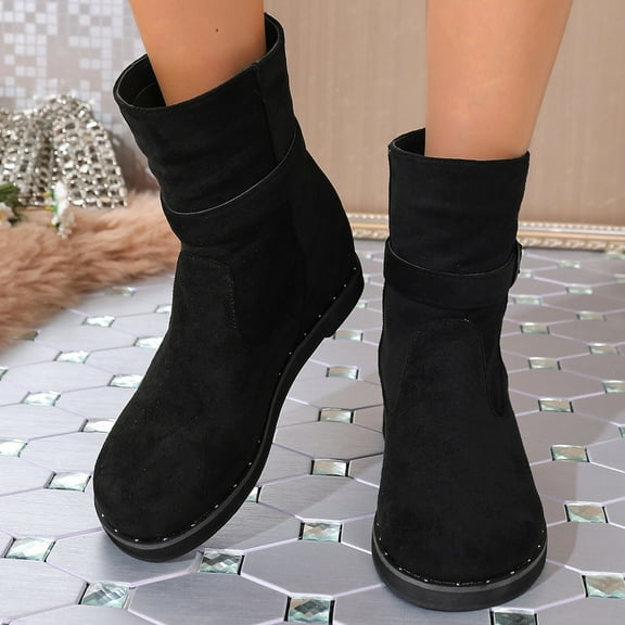 Mgmyaa Women's Folded Short Boots Pointed Toe with Low Block Heel