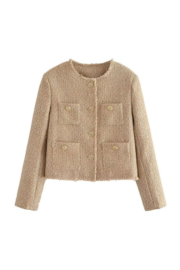 Women's French Boucle Blazer Jacket Business Casual Open Front Long Sleeve Office Tweed Cardigan Coat for Workwear and Formal Occasions