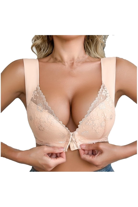Women's Front Closure Bralette Bra Thin Comfortable Gathering Front Button Fixed Cup Regular Fit Hook & Eye Closure Standard Straps Soft Lace Solid Color Daily Bra