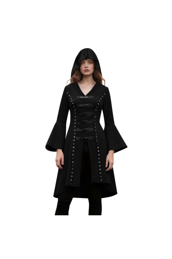 Women's Gothic Punk Style Medieval Renaissance Hooded Robe Top Blouse with Long Sleeves for Halloween Parties, Costume Events