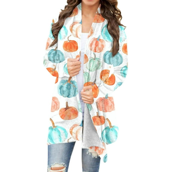 Mgmyaa Women's Halloween Cardigan Long Sleeve Open Front Outwear Coats Plus Size Print Top Cardigan