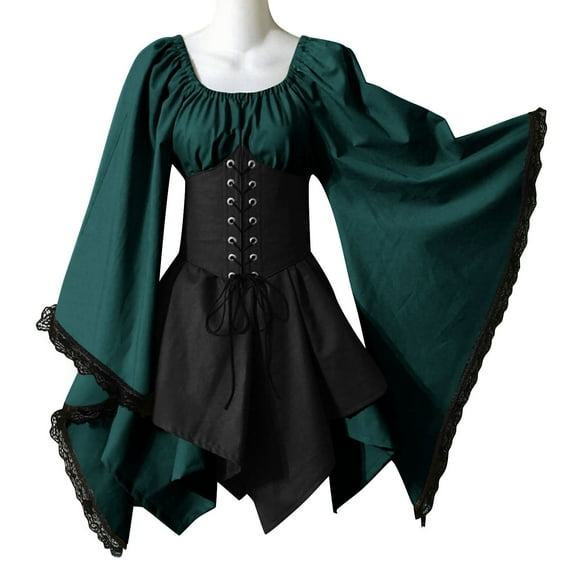 Mgmyaa Women's Halloween Corset Dress Long Sleeve Festivals Party Role Playing Mini Dress