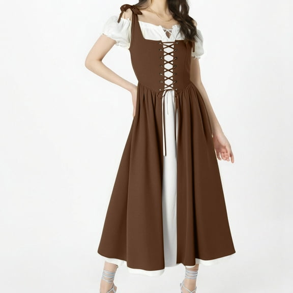 Mgmyaa Women's Halloween Dress Mesh Spaghetti Strap Puff Sleeve Off-Shoulder Long Dress Halloween Costume