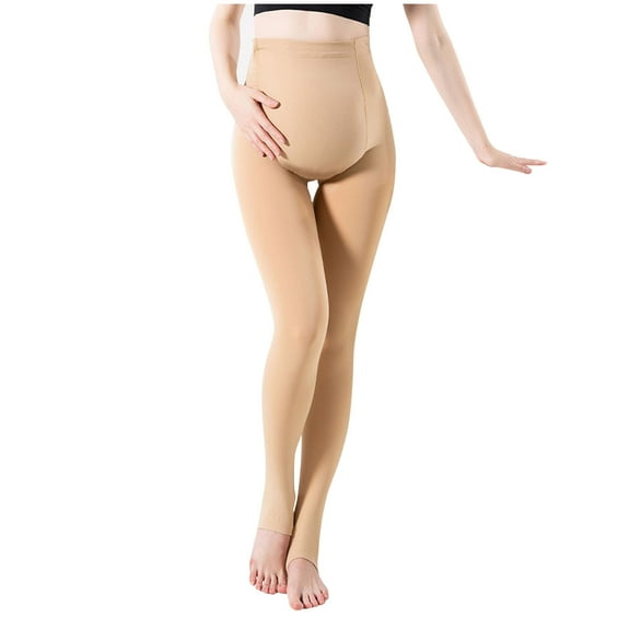 Mgmyaa Women's Heavy Fleece-Lined Maternity Belly-Support Stirrup Leggings - Winter Warm Pregnancy Pantyhose