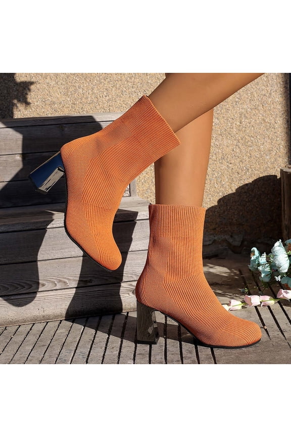 Women's High Heel Boots Pointed Toe Stiletto Elastic Knitted Mid-Calf Pump Booties