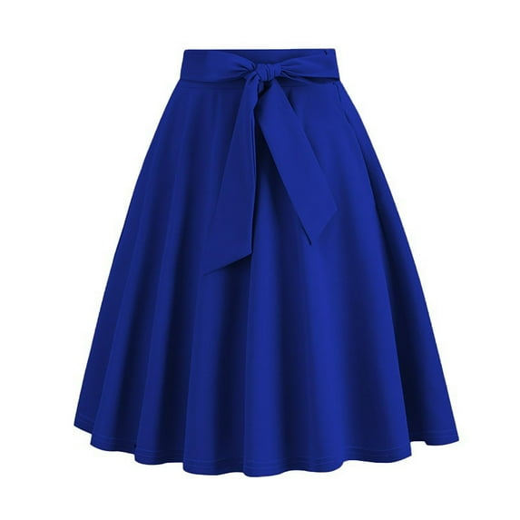 Mgmyaa Women's High Waist A-Line Bow Skirt Skater Flared Midi Skirt Vinage Skirt