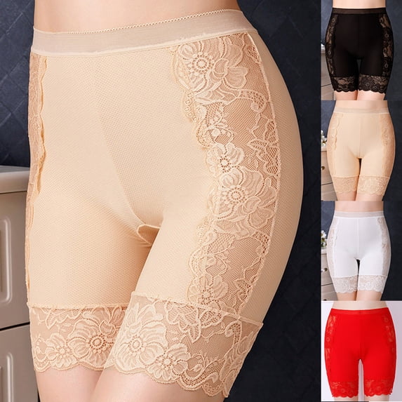 Mgmyaa Women's High Waist Briefs Stretchable Soft Nylon Spandex Regular Fit Elastic Waist Solid Color Lace Safety Panties for Anti Exposure Bottoming