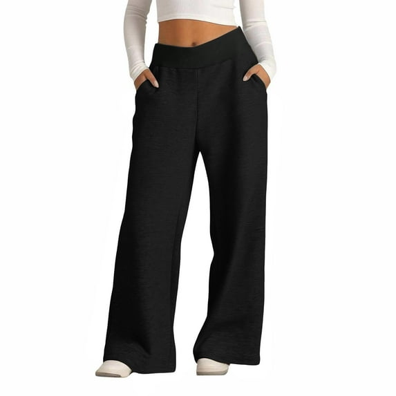 Mgmyaa Women's High Waist Wide Leg Sweatpants Relaxed Fit Lounge Pants with Side Pockets Soft Fleece Casual Trousers Elastic Waist