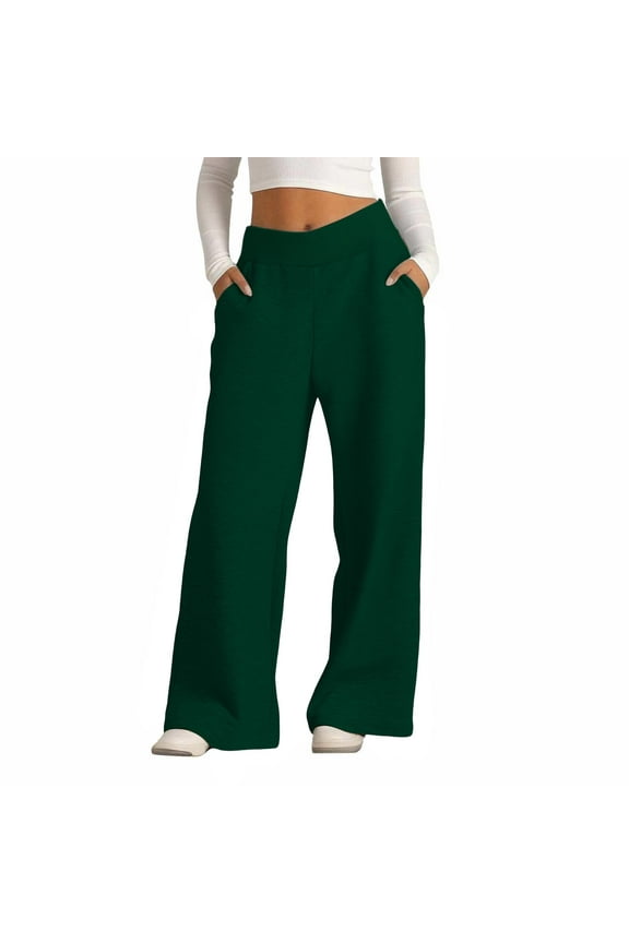 Women's High Waist Wide Leg Sweatpants Relaxed Fit Lounge Pants with Side Pockets Soft Fleece Casual Trousers Elastic Waist