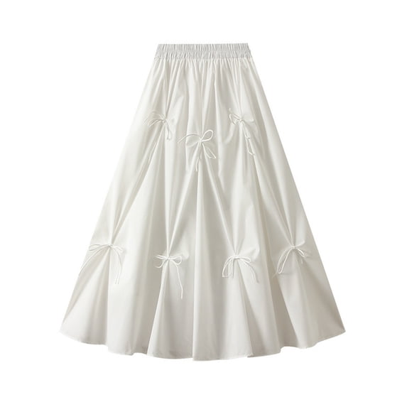 Mgmyaa Women's High Waisted A-Line Midi Skirt Solid Color Flowy Casual Skirt Vintage Style Elegant Skirt