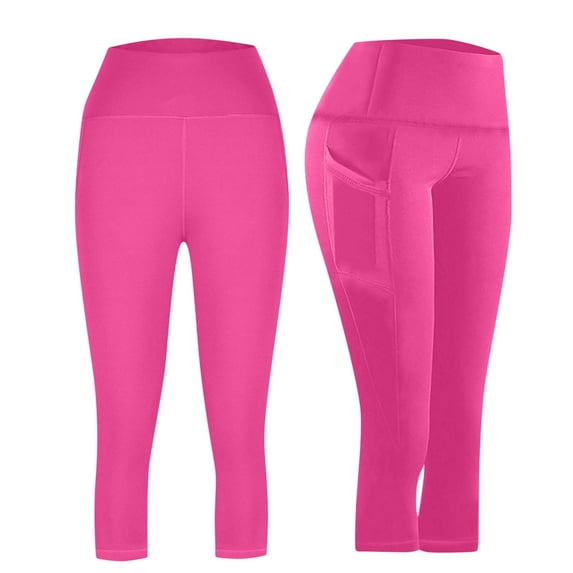 Mgmyaa Women's High Waisted Yoga Capris with Pockets Tummy Control Workout Athletic Running Capri Leggings Hot Pink XL