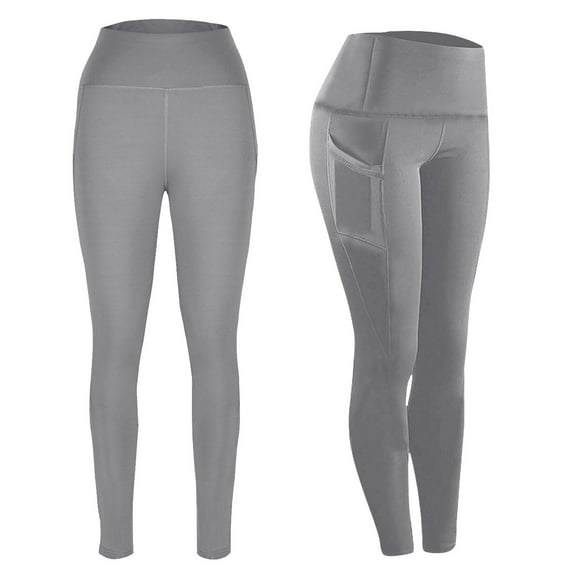 Mgmyaa Women's High Waisted Yoga Leggings with Pockets Tummy Control Workout Athletic Running Yoga Pants, Gray S