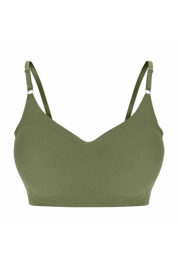 Women's Hollow Out Minimizer Wireless Bralette Bra Soft Stretchy Spaghetti Straps Hook & Eye Closure for Everyday Light Support Solid Color