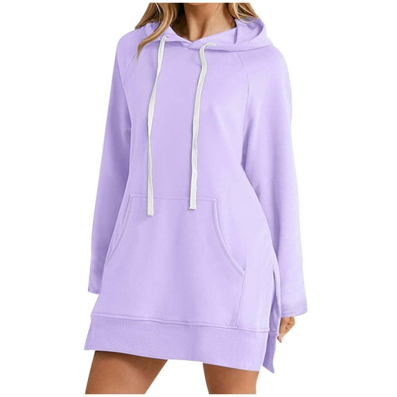 Mgmyaa Women's Hooded Sweatshirt Dress Casual Long Sleeve Pullover Tunic Pocket Dress Spring and Fall Streetwear