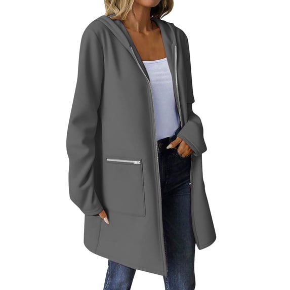 Mgmyaa Women's Hooded Sweatshirt Jacket Winter Fall Long Sleeve Casual Zip Up Fleece Pullover Oversized Mid-Length Coat