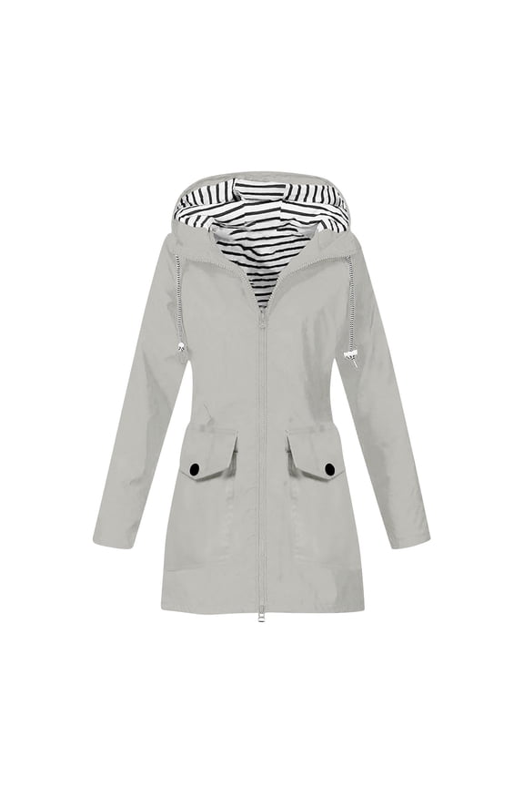 Women's Hooded Windbreaker Rain Jacket Outdoor Waterproof Zipper Coat Long Lightweight Loose Parka Coat