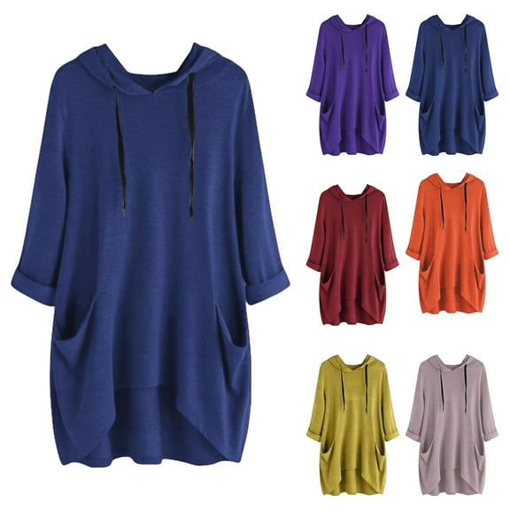Mgmyaa Women's Hoodies Dress Long Sleeve Pullover Hooded Sweatshirts Tunic Shirt with Pockets Spring Fall Casual Outfits