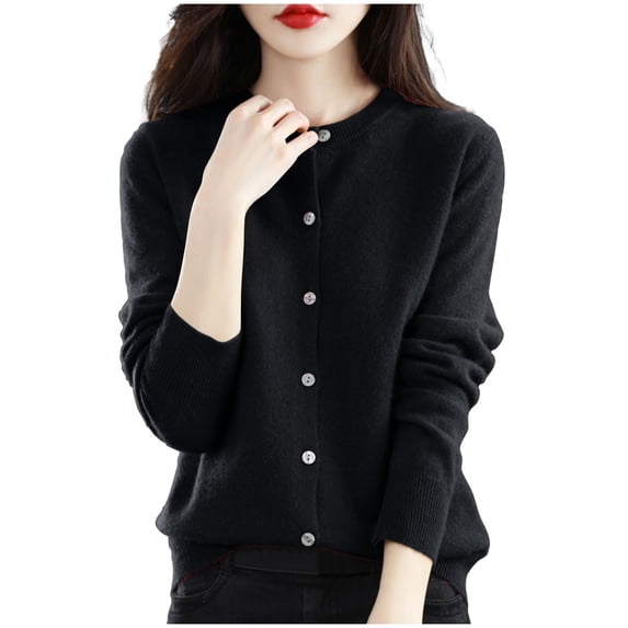 Mgmyaa Women's Knit Cardigan Sweater Spring Winter Long Sleeve Crew Neck Button Casual Top