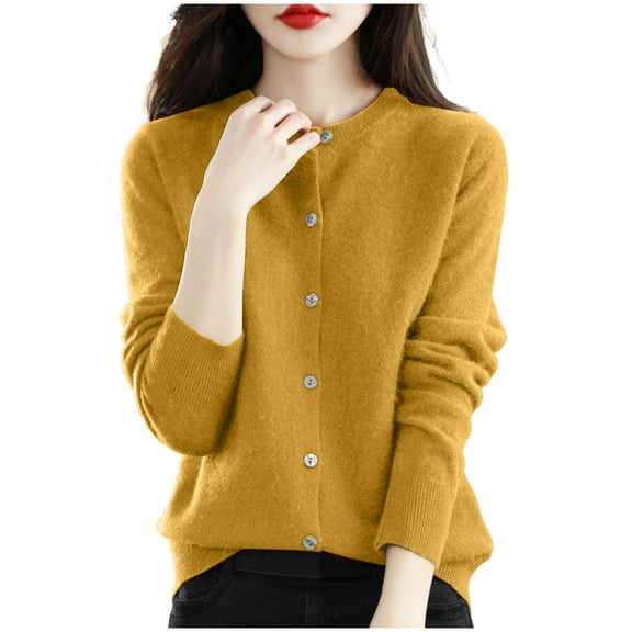 Mgmyaa Women's Knit Cardigan Sweater Spring Winter Long Sleeve Crew Neck Button Casual Top