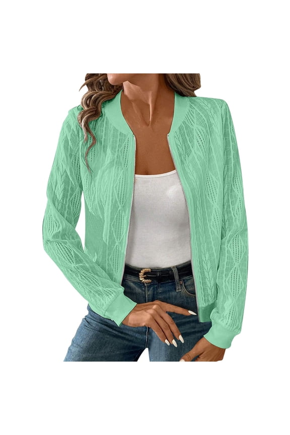 Women's Knitted Bomber Jackets Long Sleeve Loose Casual Blouse Top Comfy Spring Fall Outerwear Coat