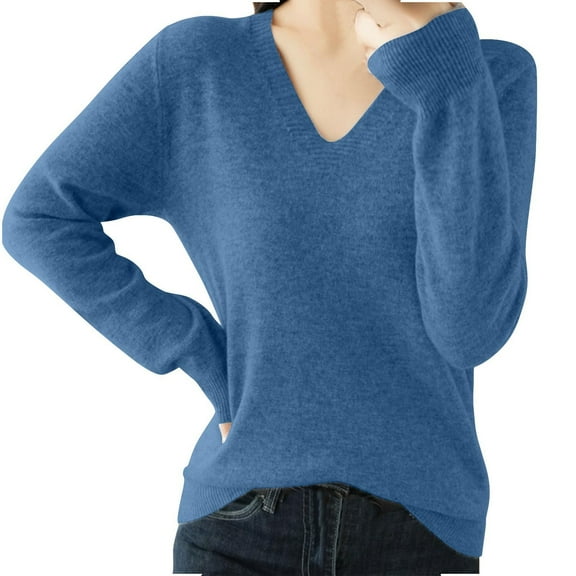Mgmyaa Women's Knitted Sweater Long Sleeve V Neck Pullover Casual Tops for Fall Winter